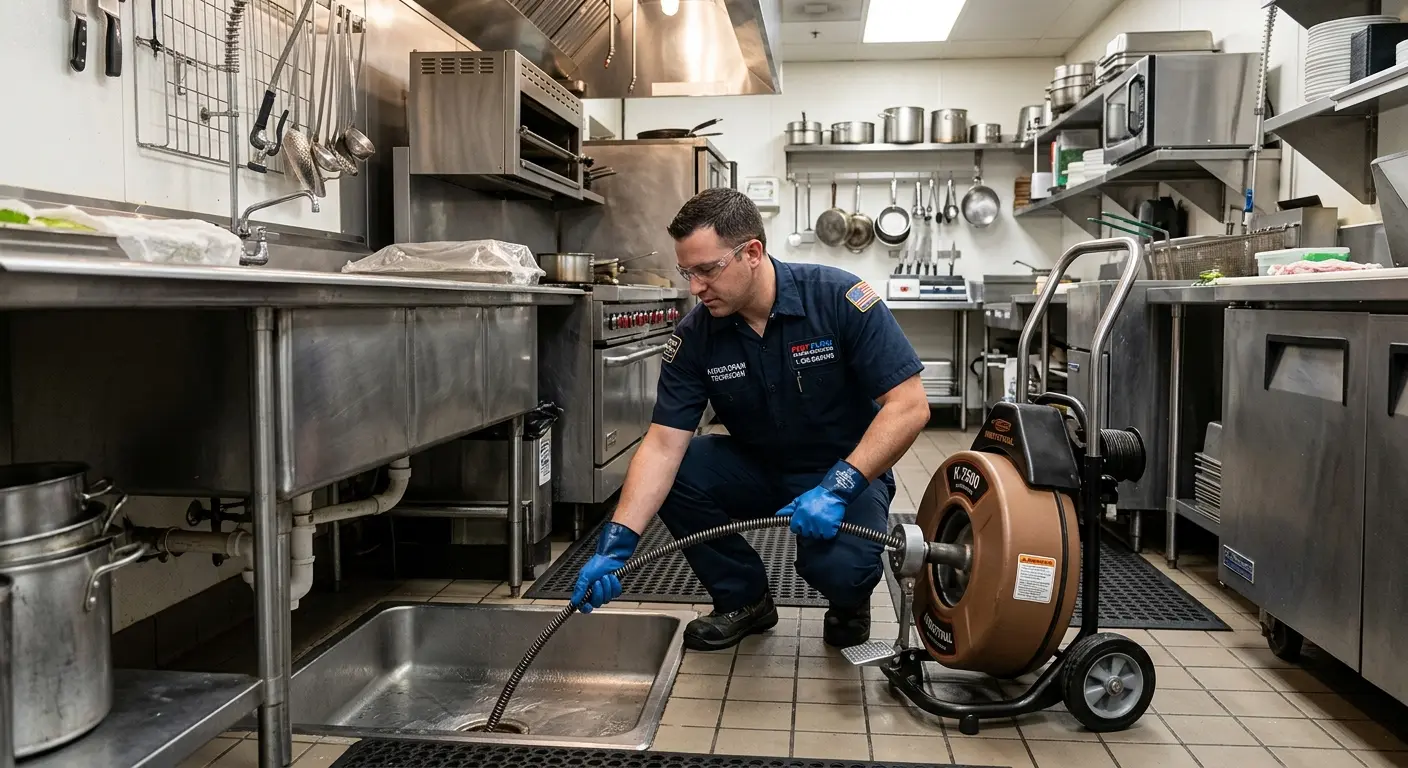 Commercial drain cleaning service in a restaurant kitchen in Lincolnton